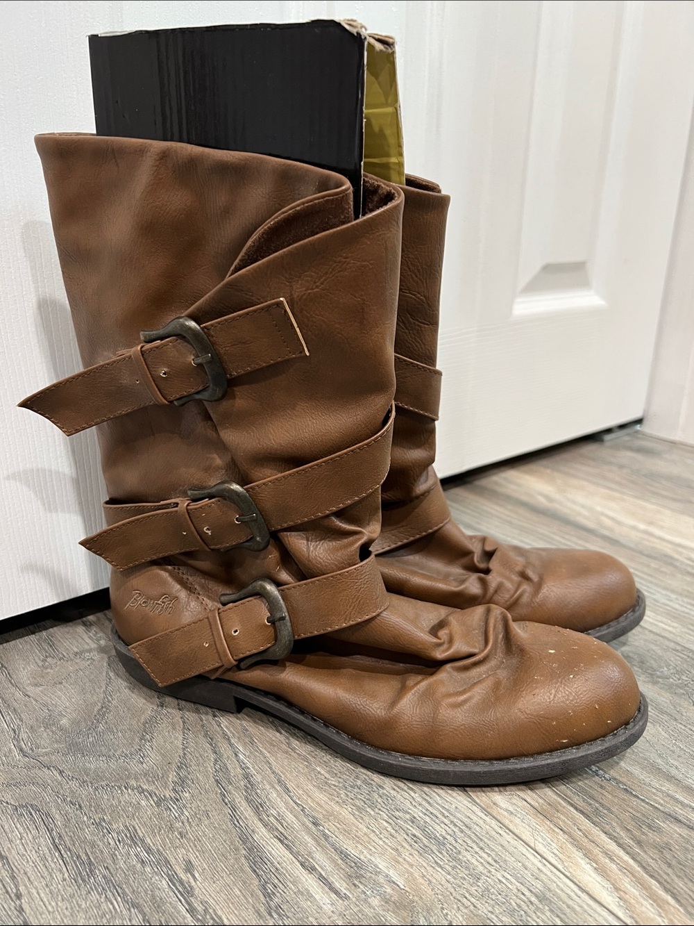 Blowfish Brown Mid-Calf Triple Buckle Boots